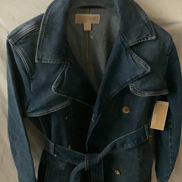 MICHAEL KORS Denim Belted Trench Coat in Lake Blue Wash SZ LARGE - Picture 3 of 8